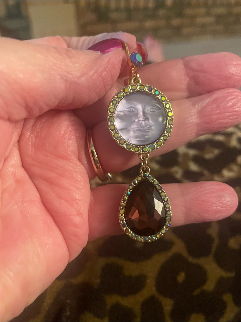 New  Moon glow earrings with tear drop stones beautiful colors